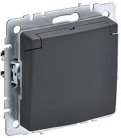 Розетка с заземлением без рамки IEK Brite РСбш10-3-БрГ 1-м. крышка шторки графит картинка